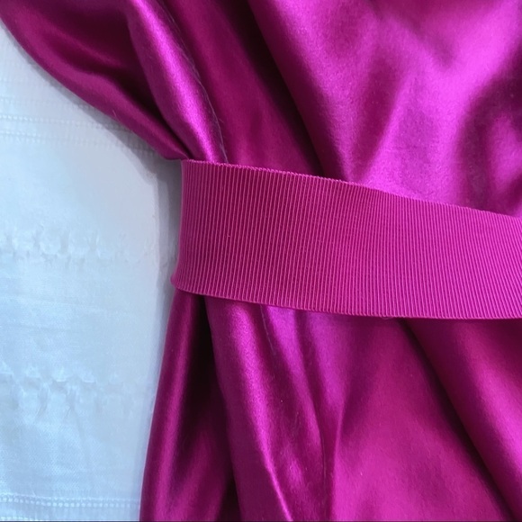 LANVIN 100% SILK FUCHSIA PINK ONE SLEEVE DRAPED BELTED COCKTAIL FORMAL DRESS - Picture 9 of 10